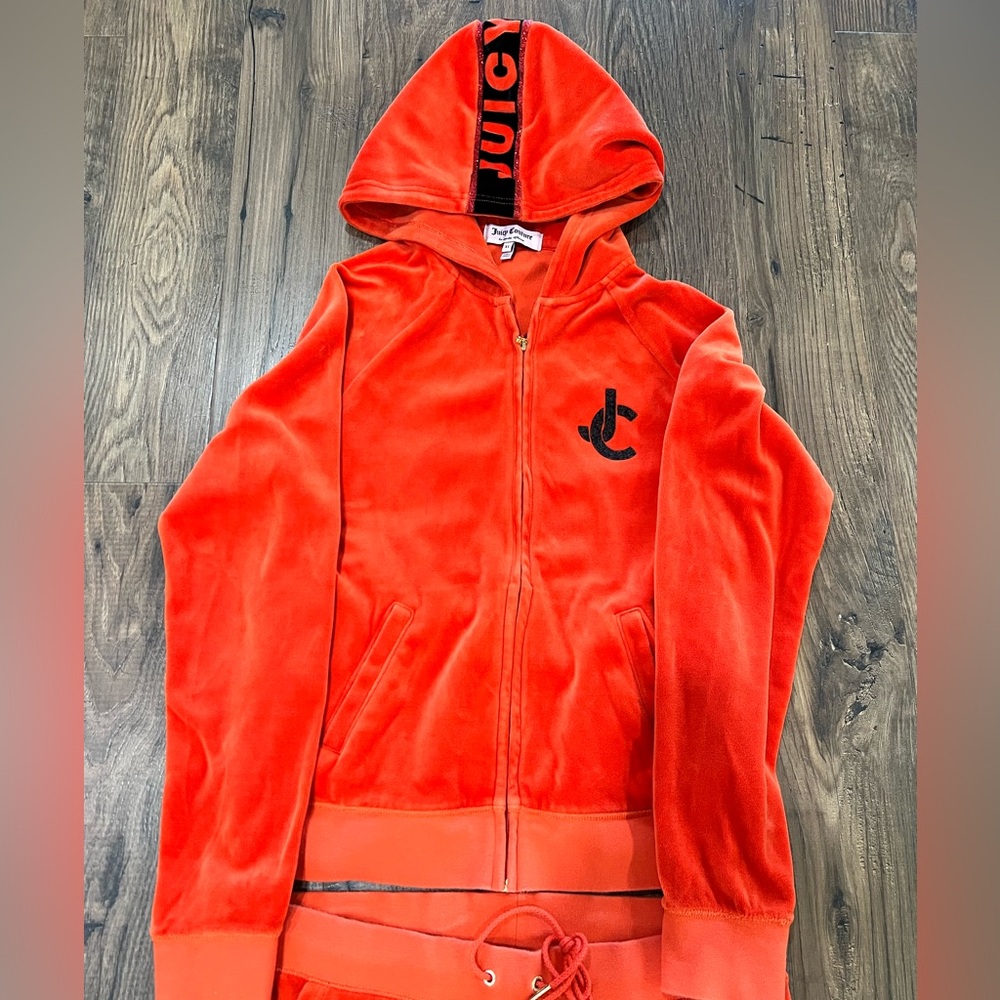 Juicy Couture Vibrant Orange Velour Jacket & Pants Set, Jacket is XL & L Bottom